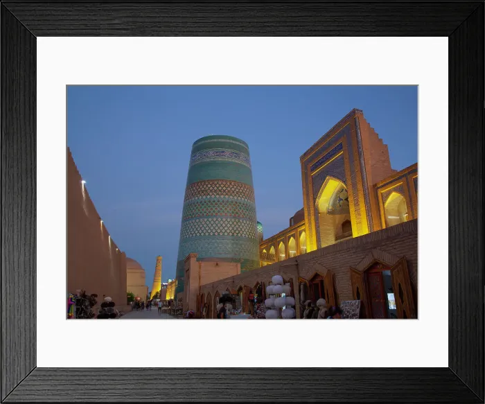 Framed Print : Evening, Kalta Minaret on left, Muhammad Amin Khan Madrasah (Orient Star Hotel) on the right, Ichon Qala (Itchan Kala), UNESCO World Heritage Site, Khiva, Uzbekistan, Central Asia, Asia Framed Print : Evening, Kalta Minaret on left, Muhammad Amin Khan Madrasah (Orient Star Hotel) on the right, Ichon Qala (Itchan Kala), UNESCO World Heritage Site, Khiva, Uzbekistan, Central Asia, Asia