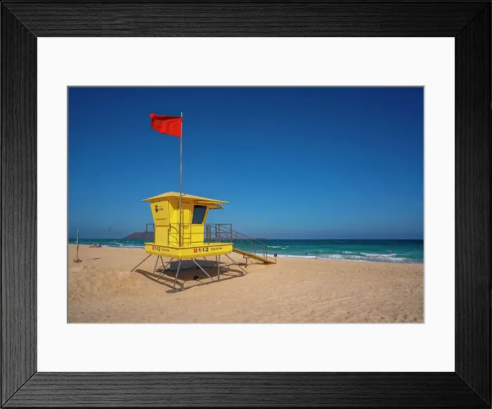Framed Print : View of beach, lifeguard tower and the Atlantic Ocean, Corralejo Natural Park, Fuerteventura, Canary Islands, Spain, Atlantic, Europe Framed Print : View of beach, lifeguard tower and the Atlantic Ocean, Corralejo Natural Park, Fuerteventura, Canary Islands, Spain, Atlantic, Europe
