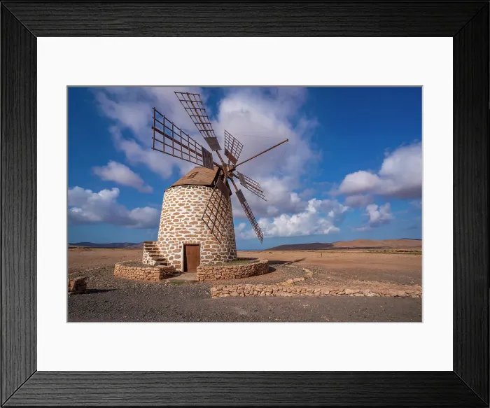 Framed Print : View of traditional windmill and landscape on a sunny day, La Oliva, Fuerteventura, Canary Islands, Spain, Atlantic, Europe Framed Print : View of traditional windmill and landscape on a sunny day, La Oliva, Fuerteventura, Canary Islands, Spain, Atlantic, Europe