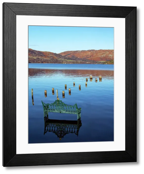 Framed Print : High water, Ullswater shore, Glenridding, Ullswater, Lake District National Park, UNESCO World Heritage Site, Cumbria, England, United Kingdom, Europe