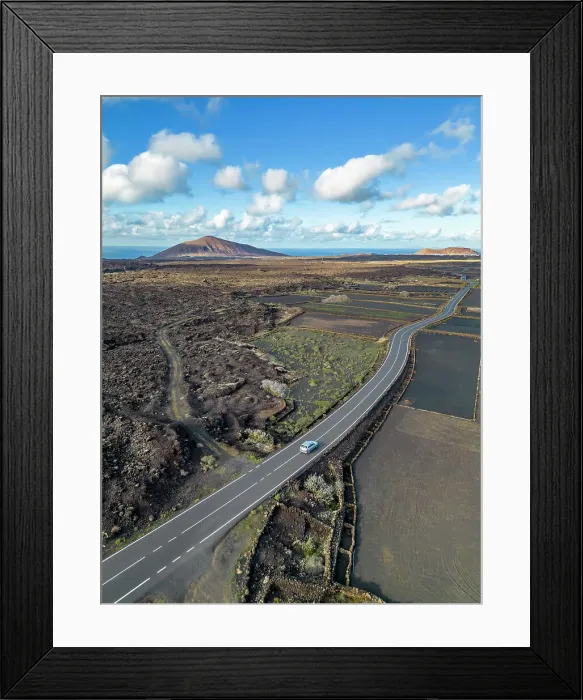 Framed Print : Aerial view of road through volcanic landscape, Timanfaya National Park, Lanzarote, Las Palmas, Canary Islands, Spain, Atlantic, Europe Framed Print : Aerial view of road through volcanic landscape, Timanfaya National Park, Lanzarote, Las Palmas, Canary Islands, Spain, Atlantic, Europe