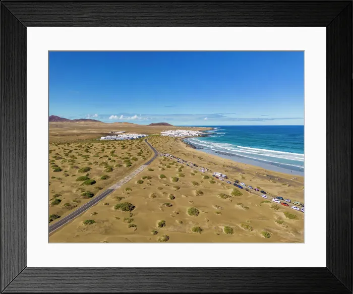 Framed Print : Aerial view of beach of Playa Famara, Caleta de Famara, Lanzarote, Las Palmas, Canary Islands, Spain, Atlantic, Europe Framed Print : Aerial view of beach of Playa Famara, Caleta de Famara, Lanzarote, Las Palmas, Canary Islands, Spain, Atlantic, Europe