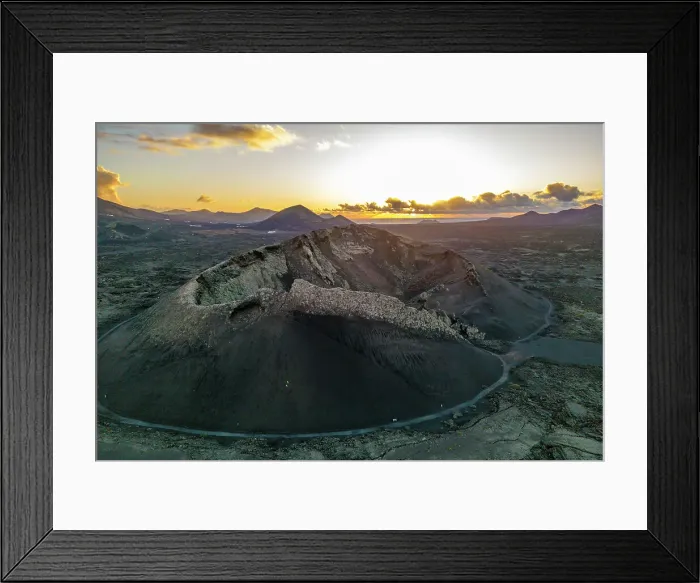 Framed Print : Aerial view of El Cuervo Volcano at sunset, Timanfaya National Park, Lanzarote, Las Palmas, Canary Islands, Spain, Atlantic, Europe Framed Print : Aerial view of El Cuervo Volcano at sunset, Timanfaya National Park, Lanzarote, Las Palmas, Canary Islands, Spain, Atlantic, Europe