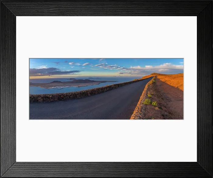 Framed Print : View of road and La Graciosa Island from Mirador del Rio at sunset, Lanzarote, Las Palmas, Canary Islands, Spain, Atlantic, Europe Framed Print : View of road and La Graciosa Island from Mirador del Rio at sunset, Lanzarote, Las Palmas, Canary Islands, Spain, Atlantic, Europe