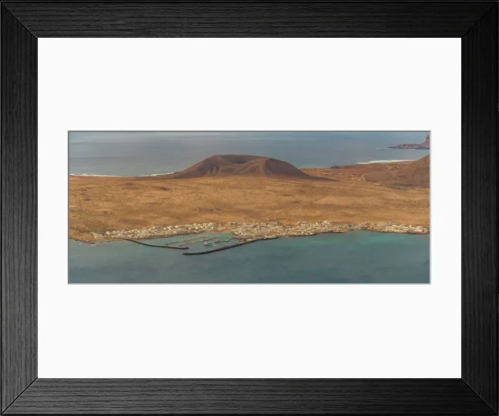 Framed Print : Panoramic view of La Graciosa Island with Caleta del Sebo town from Mirador del Rio, Lanzarote, Las Palmas, Canary Islands, Spain, Atlantic, Europe Framed Print : Panoramic view of La Graciosa Island with Caleta del Sebo town from Mirador del Rio, Lanzarote, Las Palmas, Canary Islands, Spain, Atlantic, Europe