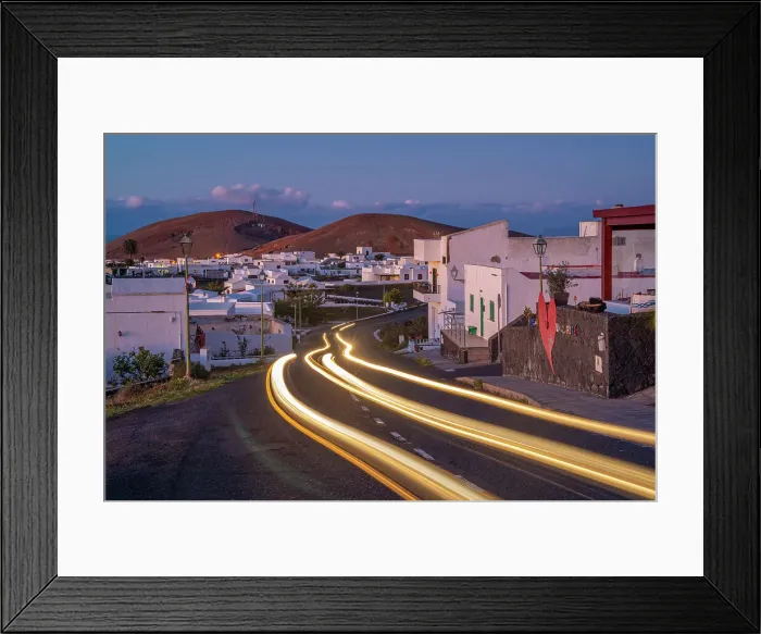 Framed Print : View of trail lights through Mancha Blanca, Timanfaya National Park at dusk, Mancha Blanca, Lanzarote, Las Palmas, Canary Islands, Spain, Atlantic, Europe Framed Print : View of trail lights through Mancha Blanca, Timanfaya National Park at dusk, Mancha Blanca, Lanzarote, Las Palmas, Canary Islands, Spain, Atlantic, Europe