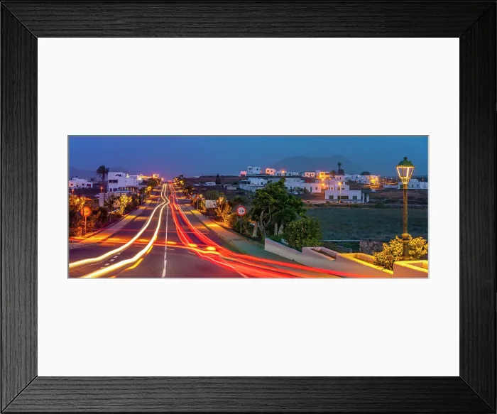 Framed Print : View of trail lights through the town of Tinajo at dusk, Tinajo, Lanzarote, Las Palmas, Canary Islands, Spain, Atlantic, Europe Framed Print : View of trail lights through the town of Tinajo at dusk, Tinajo, Lanzarote, Las Palmas, Canary Islands, Spain, Atlantic, Europe