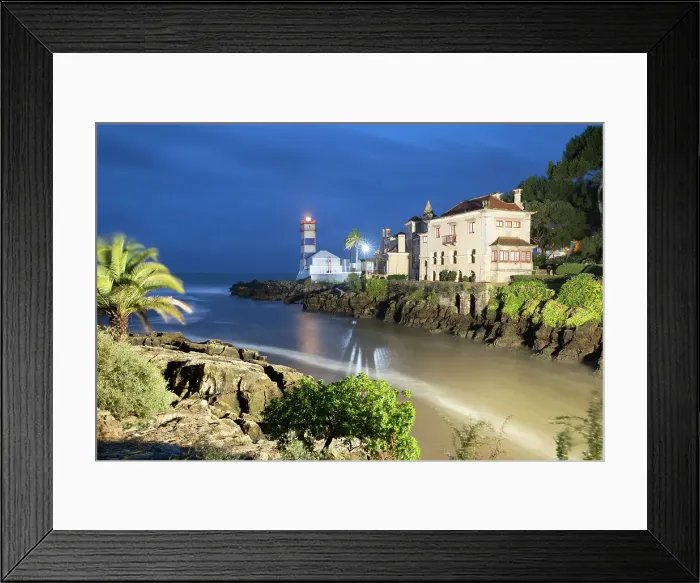 Framed Print : Santa Marta Lighthouse Museum and Casa Museu de Santa Maria floodlit at dawn, Cascais, Lisbon Region, Portugal, Europe Framed Print : Santa Marta Lighthouse Museum and Casa Museu de Santa Maria floodlit at dawn, Cascais, Lisbon Region, Portugal, Europe