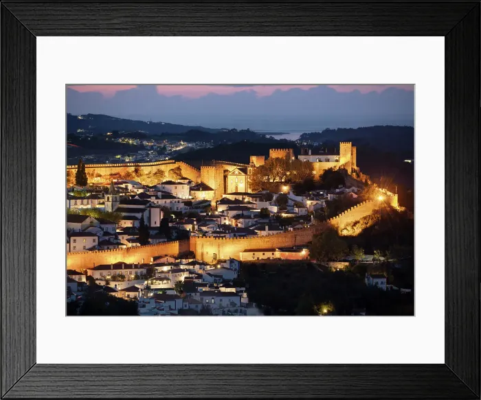Framed Print : View over the old town and walls of Obidos floodlit at night, Obidos, Centro Region, Estremadura, Portugal, Europe Framed Print : View over the old town and walls of Obidos floodlit at night, Obidos, Centro Region, Estremadura, Portugal, Europe