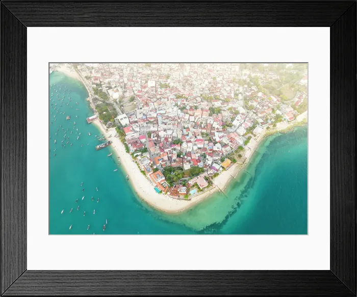 Framed Print : Sunset over Stone Town and waterfront, aerial view, Zanzibar, Tanzania, East Africa, Africa Framed Print : Sunset over Stone Town and waterfront, aerial view, Zanzibar, Tanzania, East Africa, Africa