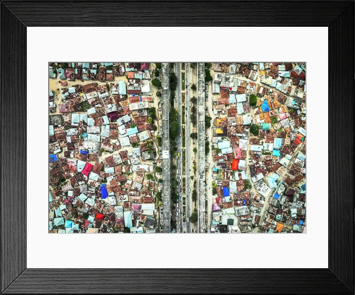 Framed Print : Overhead view of highway crossing the crowded city of Stone Town, Zanzibar, Tanzania, East Africa, Africa