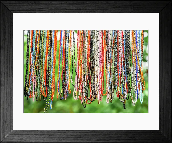 Framed Print : Beaded necklaces for sale, Zanzibar, Tanzania, East Africa, Africa