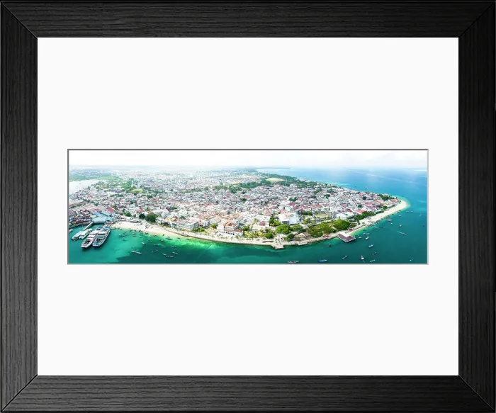 Framed Print : Aerial panoramic view of Stone Town and the clear water of the Indian Ocean, Zanzibar, Tanzania, East Africa, Africa Framed Print : Aerial panoramic view of Stone Town and the clear water of the Indian Ocean, Zanzibar, Tanzania, East Africa, Africa