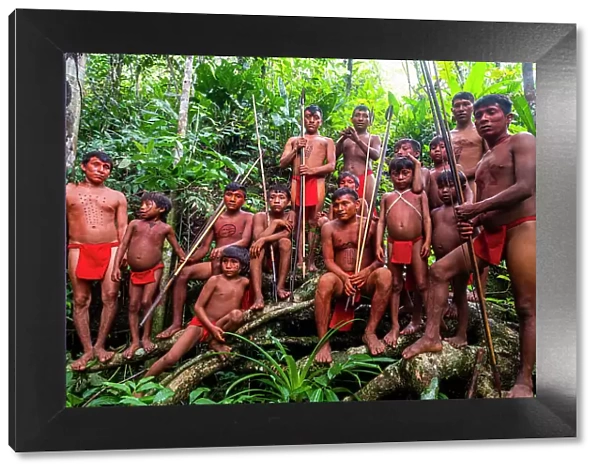 Yanomami tribe man standing in the jungle, southern Venezuela, South America
