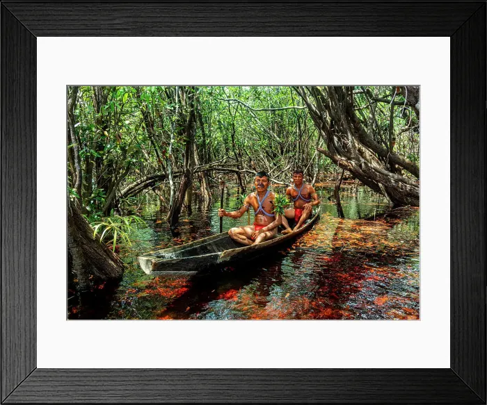 Framed Print : Men from the Yanomami tribe in a canoe, southern Venezuela, South America Framed Print : Men from the Yanomami tribe in a canoe, southern Venezuela, South America