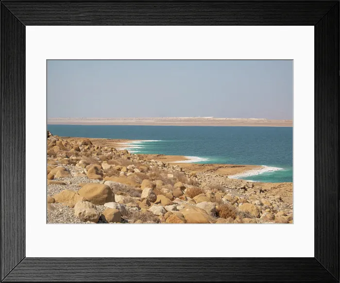 Framed Print : The shore with white salt formation on the beach, Dead Sea, Jordan, Middle East Framed Print : The shore with white salt formation on the beach, Dead Sea, Jordan, Middle East