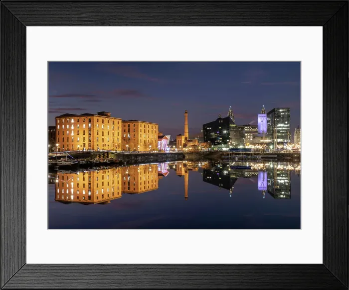 Framed Print : The Albert Dock, Pumphouse and Liverpool Waterfront reflected in Salthouse Dock at night, Liverpool, Merseyside, England, United Kingdom, Europe Framed Print : The Albert Dock, Pumphouse and Liverpool Waterfront reflected in Salthouse Dock at night, Liverpool, Merseyside, England, United Kingdom, Europe