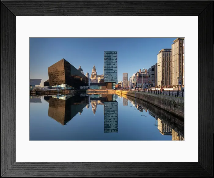Framed Print : Liverpool Waterfront and the Liver Building reflected in Canning Dock, Liverpool, Merseyside, England, United Kingdom, Europe Framed Print : Liverpool Waterfront and the Liver Building reflected in Canning Dock, Liverpool, Merseyside, England, United Kingdom, Europe
