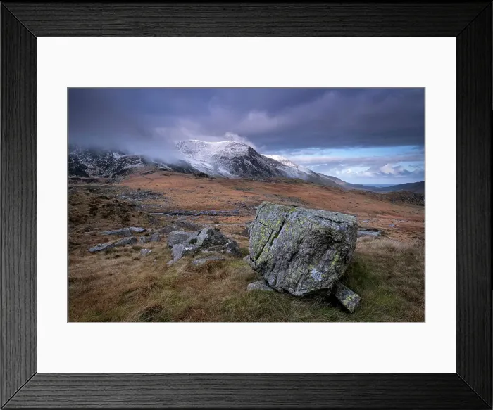Framed Print : Glacial Erratic Boulder backed by the Glyderau Mountains, Cwm Idwal, Snowdonia National Park, Eryri, North Wales, United Kingdom, Europe Framed Print : Glacial Erratic Boulder backed by the Glyderau Mountains, Cwm Idwal, Snowdonia National Park, Eryri, North Wales, United Kingdom, Europe