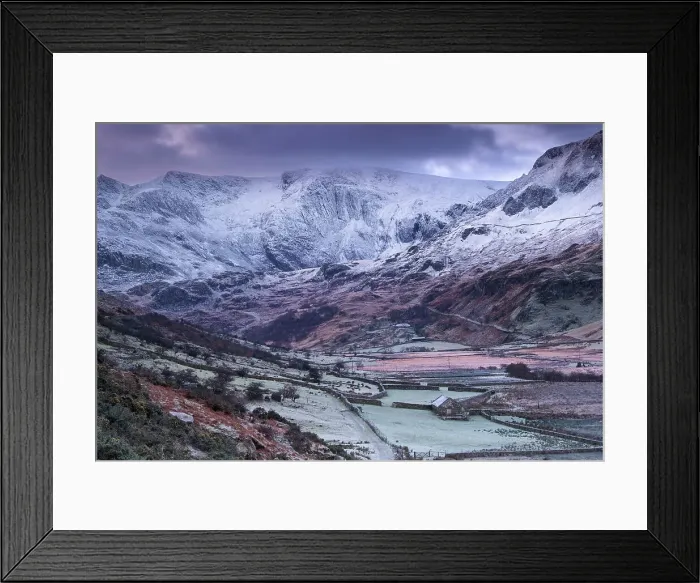 Framed Print : Frosty morning in the Nant Ffrancon valley backed by the Glyderau Mountains, Snowdonia National Park, Eryri, North Wales, United Kingdom, Europe Framed Print : Frosty morning in the Nant Ffrancon valley backed by the Glyderau Mountains, Snowdonia National Park, Eryri, North Wales, United Kingdom, Europe