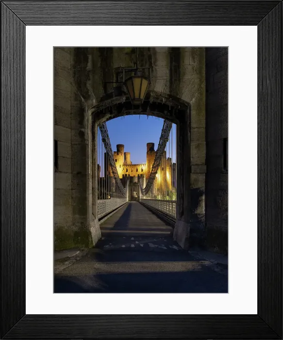 Framed Print : Entrance to Telford's Conwy Suspension Bridge and Conwy Castle at night, UNESCO World Heritage Site, Conwy, North Wales, United Kingdom, Europe Framed Print : Entrance to Telford's Conwy Suspension Bridge and Conwy Castle at night, UNESCO World Heritage Site, Conwy, North Wales, United Kingdom, Europe
