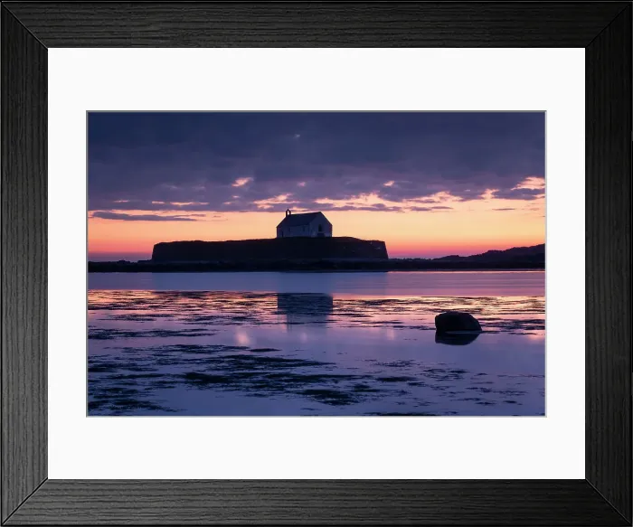 Framed Print : St. Cwyfan's Church (Church in the Sea) on the island of Cribinau at sunset, near Aberffraw, Anglesey, North Wales, United Kingdom, Europe Framed Print : St. Cwyfan's Church (Church in the Sea) on the island of Cribinau at sunset, near Aberffraw, Anglesey, North Wales, United Kingdom, Europe