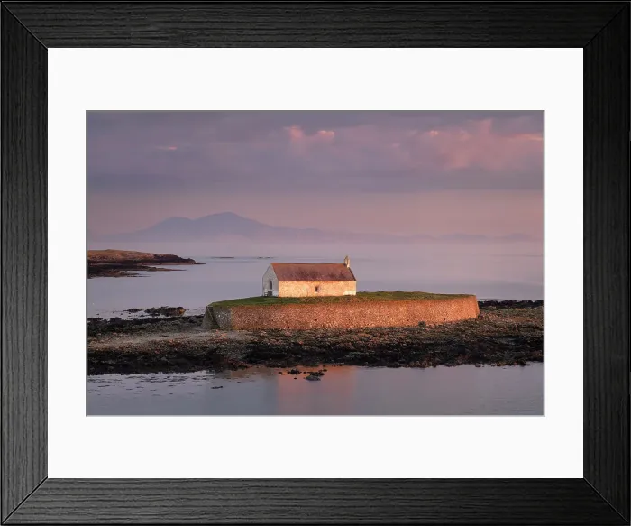 Framed Print : Evening Light illluminates St. Cwyfan's Church (Church in the Sea) on the island of Cribinau backed by the Lleyn peninsula, near Aberffraw, Anglesey, North Wales, United Kingdom, Europe Framed Print : Evening Light illluminates St. Cwyfan's Church (Church in the Sea) on the island of Cribinau backed by the Lleyn peninsula, near Aberffraw, Anglesey, North Wales, United Kingdom, Europe