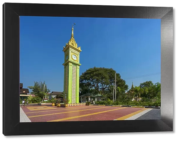 Clock tower at campus of State Pariyatti Sasana University, Mandalay, Myanmar (Burma), Asia