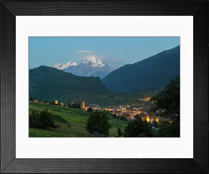 Framed Print : Tetnuldi mountain, 4858 m, rising above Mestia at twilight, Svaneti mountains, Georgia, Central Asia, Asia Framed Print : Tetnuldi mountain, 4858 m, rising above Mestia at twilight, Svaneti mountains, Georgia, Central Asia, Asia