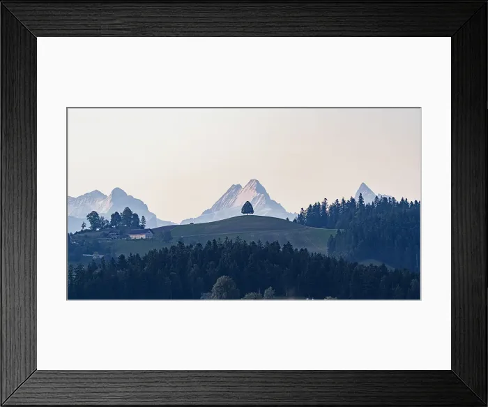 Framed Print : Schreckhorn, Wetterhorn, Finsteraarhorn and Eiger mountains view from green rolling hills, Sumiswald, Emmental, Bern, Switzerland, Europe Framed Print : Schreckhorn, Wetterhorn, Finsteraarhorn and Eiger mountains view from green rolling hills, Sumiswald, Emmental, Bern, Switzerland, Europe