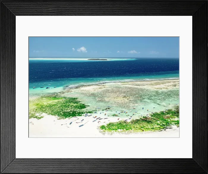 Framed Print : Boats on idyllic sand beach with Mnemba Island in the background, Zanzibar, Tanzania, East Africa, Africa Framed Print : Boats on idyllic sand beach with Mnemba Island in the background, Zanzibar, Tanzania, East Africa, Africa