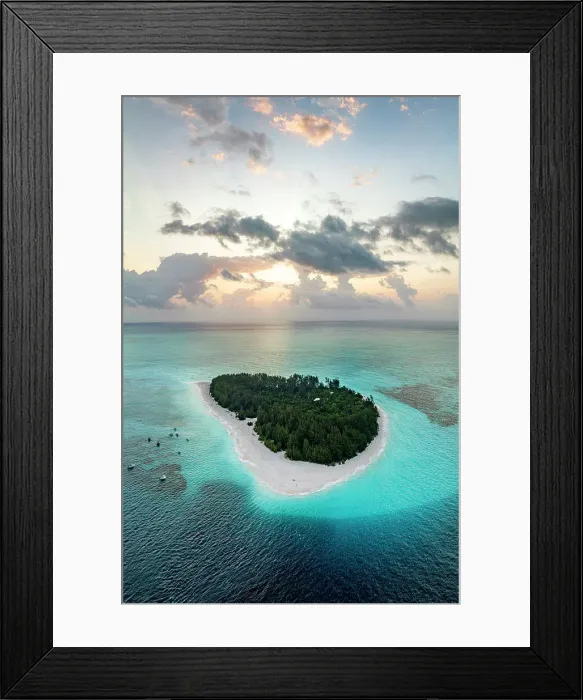 Framed Print : Aerial panoramic view of idyllic tropical atoll at dawn, Mnemba Island, Zanzibar, Tanzania, East Africa, Africa Framed Print : Aerial panoramic view of idyllic tropical atoll at dawn, Mnemba Island, Zanzibar, Tanzania, East Africa, Africa
