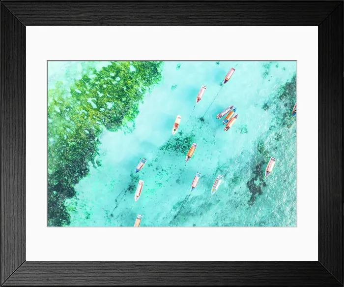 Framed Print : Aerial view of anchored boats in the exotic blue lagoon, Zanzibar, Tanzania, East Africa, Africa Framed Print : Aerial view of anchored boats in the exotic blue lagoon, Zanzibar, Tanzania, East Africa, Africa