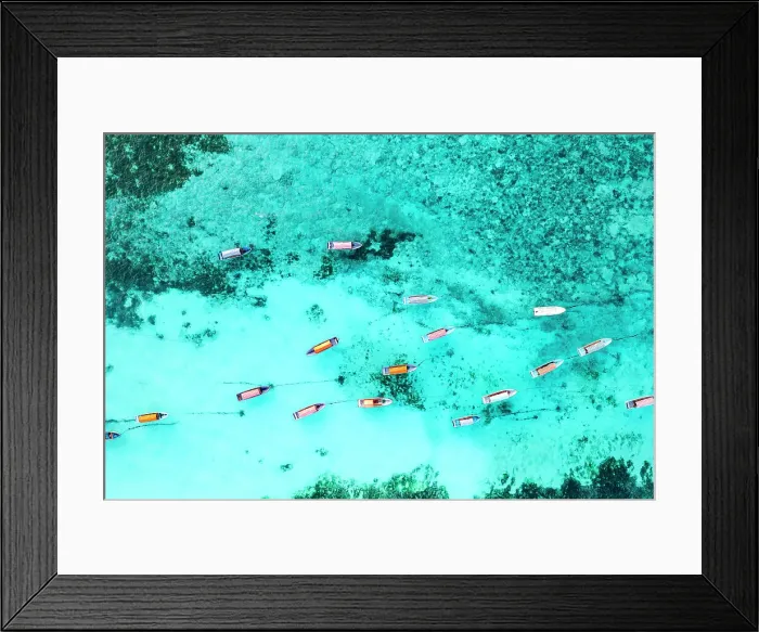 Framed Print : Aerial view of anchored boats in the exotic lagoon, Zanzibar, Tanzania, East Africa, Africa Framed Print : Aerial view of anchored boats in the exotic lagoon, Zanzibar, Tanzania, East Africa, Africa