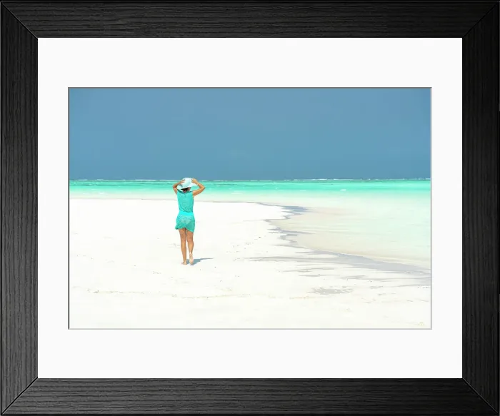 Framed Print : Woman walking on idyllic empty beach, Zanzibar, Tanzania, East Africa, Africa Framed Print : Woman walking on idyllic empty beach, Zanzibar, Tanzania, East Africa, Africa