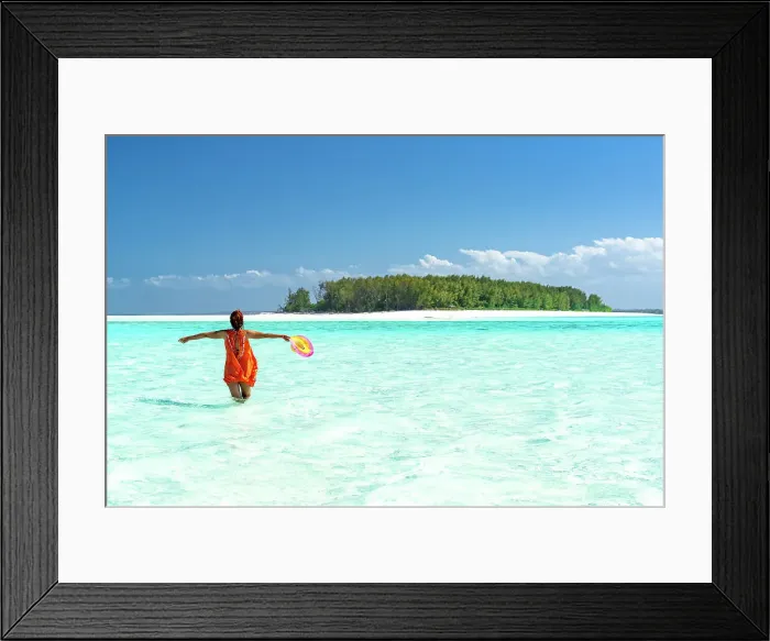 Framed Print : Cheerful woman with arms outstretched standing in the turquoise sea, Zanzibar, Tanzania, East Africa, Africa Framed Print : Cheerful woman with arms outstretched standing in the turquoise sea, Zanzibar, Tanzania, East Africa, Africa