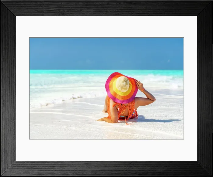 Framed Print : Woman with hat relaxing on idyllic empty beach, Zanzibar, Tanzania, East Africa, Africa Framed Print : Woman with hat relaxing on idyllic empty beach, Zanzibar, Tanzania, East Africa, Africa