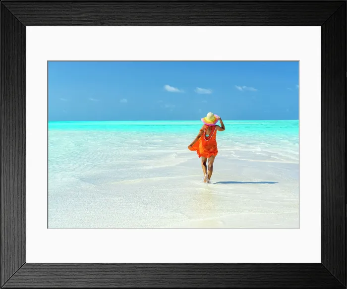 Framed Print : Woman with hat walking to the crystal clear sea, Zanzibar, Tanzania, East Africa, Africa Framed Print : Woman with hat walking to the crystal clear sea, Zanzibar, Tanzania, East Africa, Africa