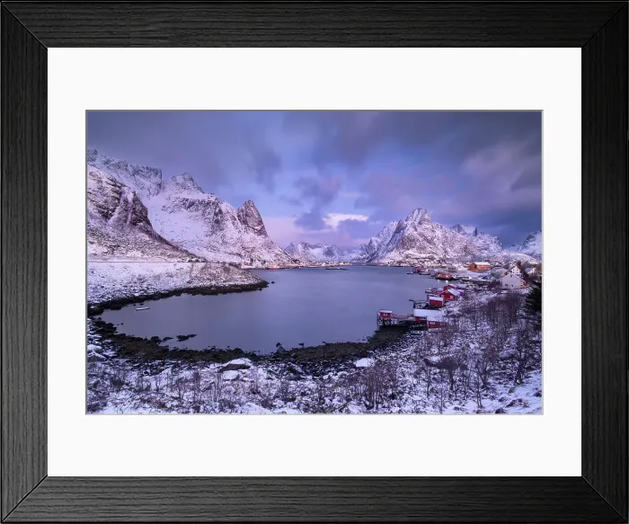 Framed Print : The fishing village of Reine at dawn in winter, Moskenes Municipality, Nordland County, Lofoten Islands, Norway, Scandinavia, Europe