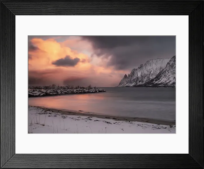Framed Print : The Devils Teeth (The Devils Jaw), viewed from Ersfjordstranda beach at sunset in winter, Senja, Troms og Finnmark County, Norway, Scandinavia, Europe Framed Print : The Devils Teeth (The Devils Jaw), viewed from Ersfjordstranda beach at sunset in winter, Senja, Troms og Finnmark County, Norway, Scandinavia, Europe