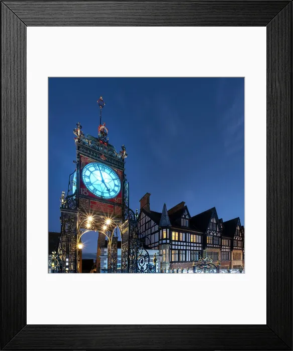 Framed Print : The Victorian Eastgate Clock on the city walls at night, Eastgate Street, Chester, Cheshire, England, United Kingdom, Europe Framed Print : The Victorian Eastgate Clock on the city walls at night, Eastgate Street, Chester, Cheshire, England, United Kingdom, Europe
