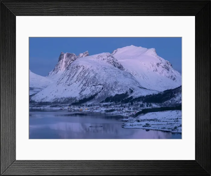 Framed Print : Dawn light over the village of Bergsbotn and Bergsfjord backed by Luttinden mountain in winter, Bergsbotn Mountain Range, Senja, Troms og Finnmark county, Norway, Scandinavia, Europe Framed Print : Dawn light over the village of Bergsbotn and Bergsfjord backed by Luttinden mountain in winter, Bergsbotn Mountain Range, Senja, Troms og Finnmark county, Norway, Scandinavia, Europe