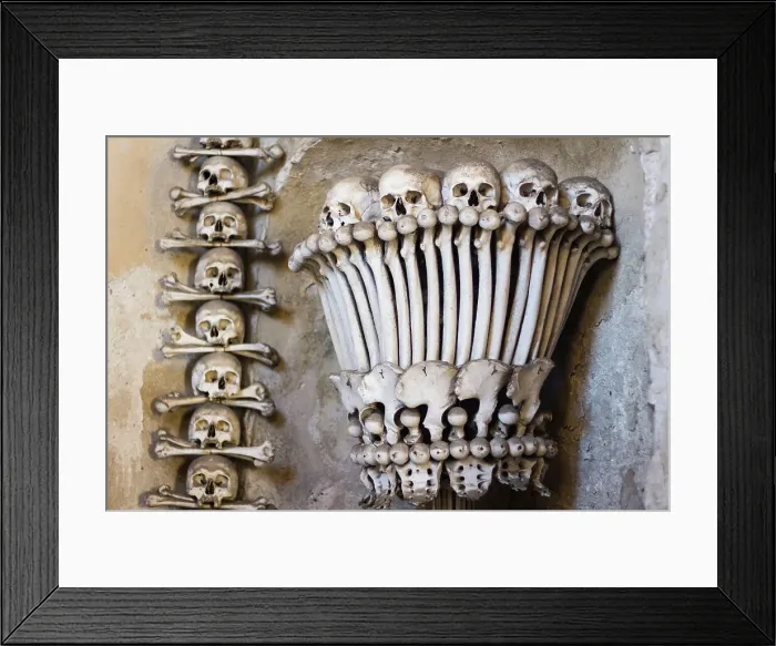 Framed Print : Decoration made of human skulls and bones, interior of Sedlec Ossuary, UNESCO World Heritage Site, Kutna Hora, Czech Republic (Czechia), Europe Framed Print : Decoration made of human skulls and bones, interior of Sedlec Ossuary, UNESCO World Heritage Site, Kutna Hora, Czech Republic (Czechia), Europe
