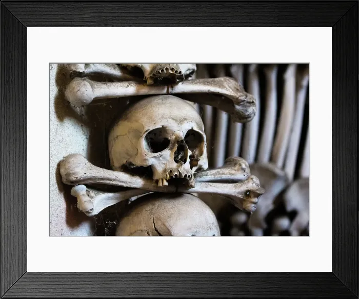 Framed Print : Decoration made of human skulls and bones, interior of Sedlec Ossuary, UNESCO World Heritage Site, Kutna Hora, Czech Republic (Czechia), Europe Framed Print : Decoration made of human skulls and bones, interior of Sedlec Ossuary, UNESCO World Heritage Site, Kutna Hora, Czech Republic (Czechia), Europe