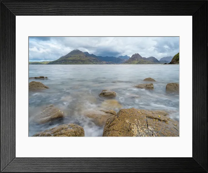 Framed Print : Seascape with view of Black Cuillin Mountains, Elgol, Isle of Skye, Inner Hebrides, Scottish Highlands, Scotland, United Kingdom, Europe Framed Print : Seascape with view of Black Cuillin Mountains, Elgol, Isle of Skye, Inner Hebrides, Scottish Highlands, Scotland, United Kingdom, Europe