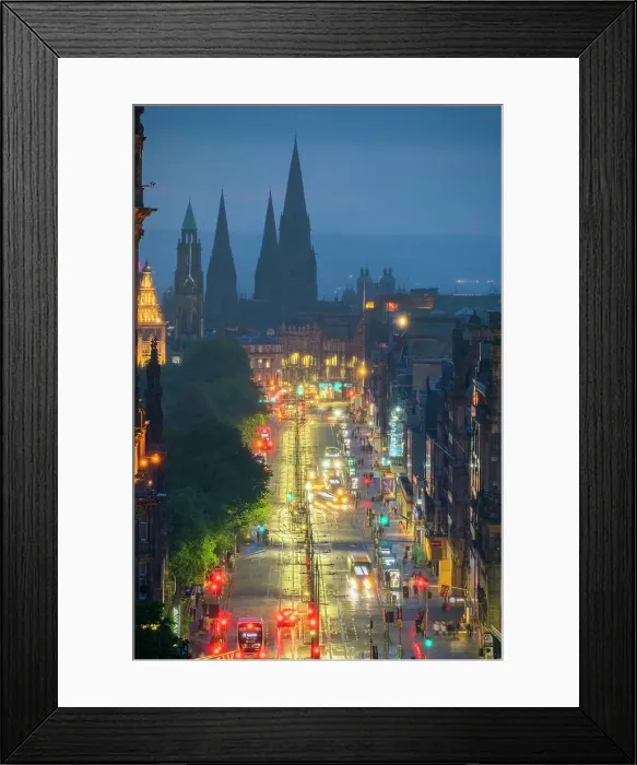 Framed Print : High angle view of Princes Street and St. Mary's Cathedral in background at twilight, UNESCO World Heritge Site, Old Town, Edinburgh, Lothian, Scotland, United Kingdom, Europe Framed Print : High angle view of Princes Street and St. Mary's Cathedral in background at twilight, UNESCO World Heritge Site, Old Town, Edinburgh, Lothian, Scotland, United Kingdom, Europe