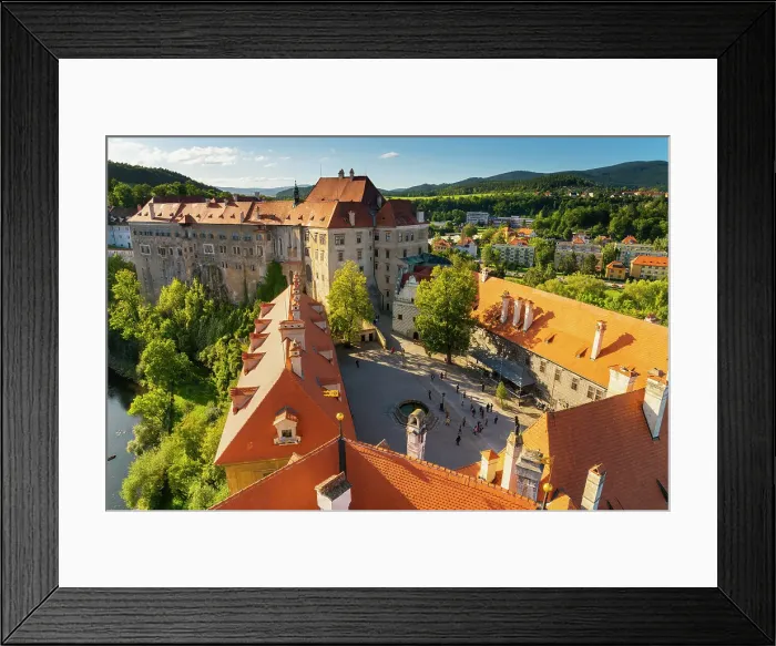 Framed Print : High angle view of grounds of State Castle and Chateau Cesky Krumlov, UNESCO World Heritage Site, Cesky Krumlov, South Bohemian Region, Czech Republic (Czechia), Europe Framed Print : High angle view of grounds of State Castle and Chateau Cesky Krumlov, UNESCO World Heritage Site, Cesky Krumlov, South Bohemian Region, Czech Republic (Czechia), Europe
