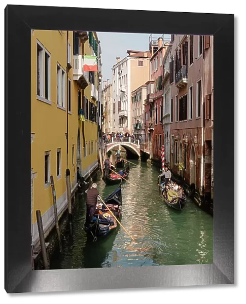 Gondolas with tourists on canal, Venice, UNESCO World Heritage Site, Veneto, Italy, Europe