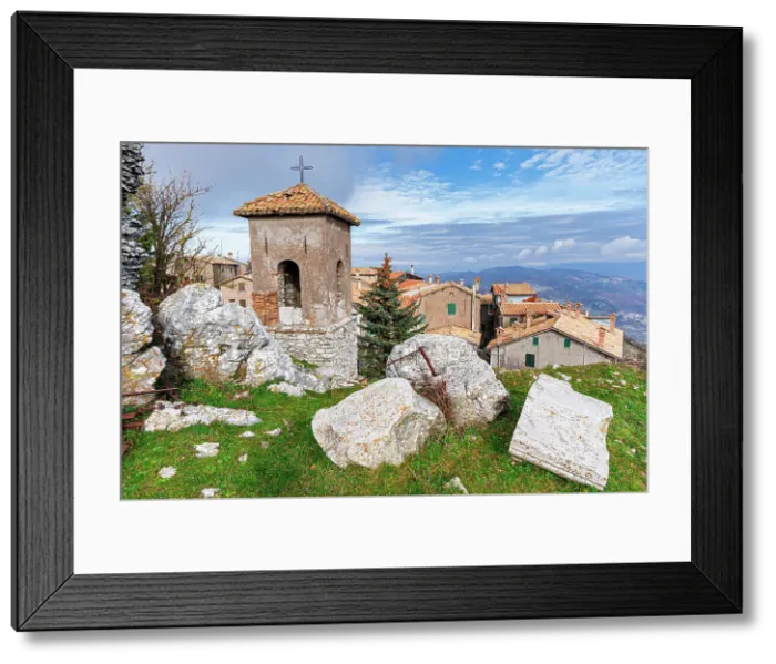 Framed Print : Old Italian mountain village with bell tower in the foreground, Guadagnolo, Capranica Prenestina municipality, Prenestini mountains, Rome district, Latium, Lazio, Italy, Europe Framed Print : Old Italian mountain village with bell tower in the foreground, Guadagnolo, Capranica Prenestina municipality, Prenestini mountains, Rome district, Latium, Lazio, Italy, Europe