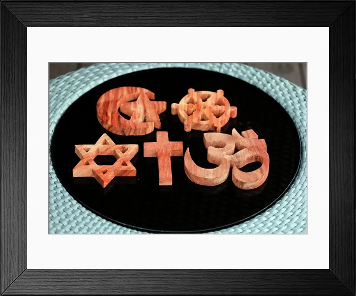Framed Print : Religious symbols of Catholicism, Islam, Judaism, Orthodoxy, Protestant, Buddhism and Hinduism, Interreligious, interfaith dialogue and spirituality concept, Vietnam, Indochina, Southeast Asia, Asia Framed Print : Religious symbols of Catholicism, Islam, Judaism, Orthodoxy, Protestant, Buddhism and Hinduism, Interreligious, interfaith dialogue and spirituality concept, Vietnam, Indochina, Southeast Asia, Asia